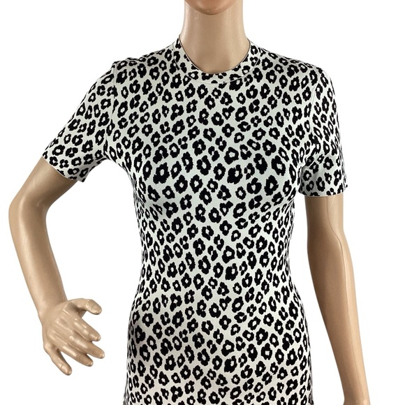 Theory Leopard Tee Dress Glossed Leopard Ivory Black Size P - Picture 2 of 7